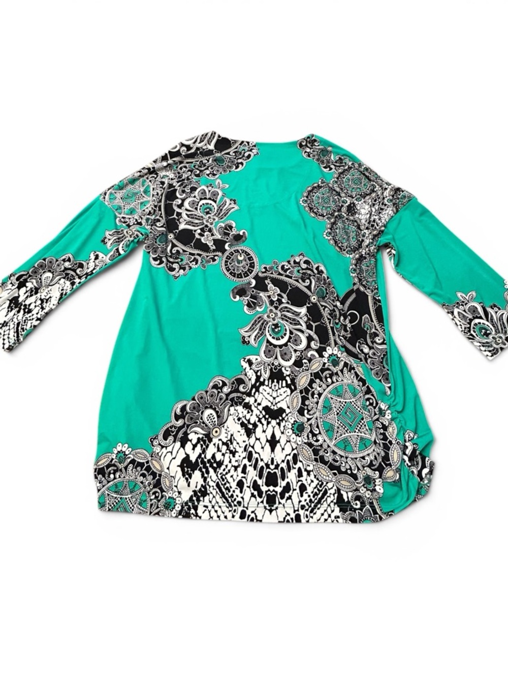 Chico's Helena Keyhold Neck Green/Black Paisley V-Notch Tunic Size 3/16/XL EUC - Picture 3 of 12